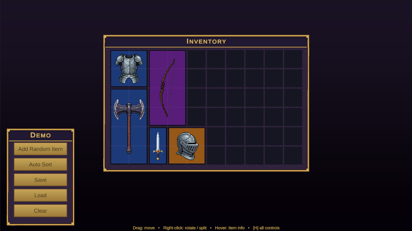 Single Inventory demo scene